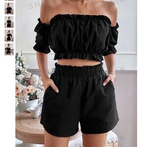 Women's Black Off-Shoulder Top and Shorts Set